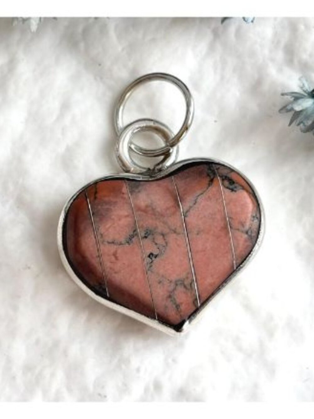 Maligano Jasper Stone Heart Shaped Sterling Silver 925 Vintage Pendant | Charm